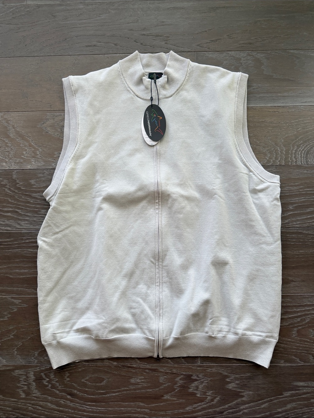 Greg Norman Collection Men's Zip-Up Sleeveless Sweater Vest in Cream